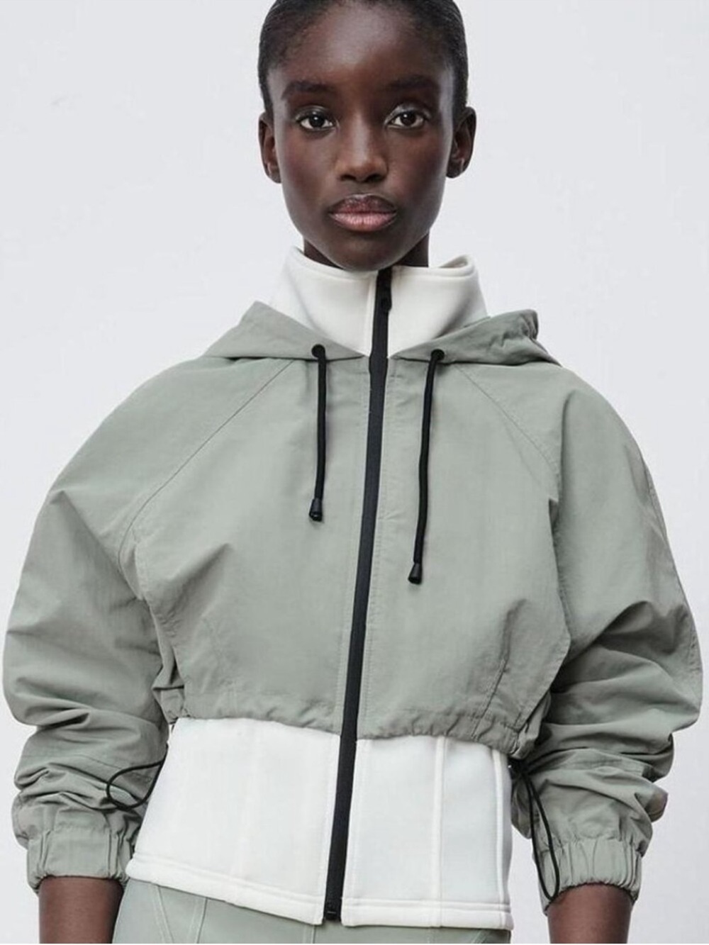 Zara Grey/Ecru Contrast Neoprene Effect Jacket - XL